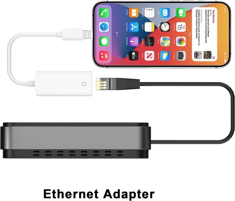 esbeecables Lightning to Ethernet Adapter, [MFi Certified] Lightning to RJ45 Ethernet LAN Network with Connector Compatible with iPhone 14/13/12/11/iPad/iPod Models,Supports 100Mbps High Speed,Plug and Play - Image 3